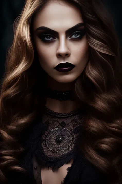 extremely detailed photo of a woman, loracara, gothic, elegant, goth, dark, dramatic lighting, 8k uhd, RAW photography, model photoshoot