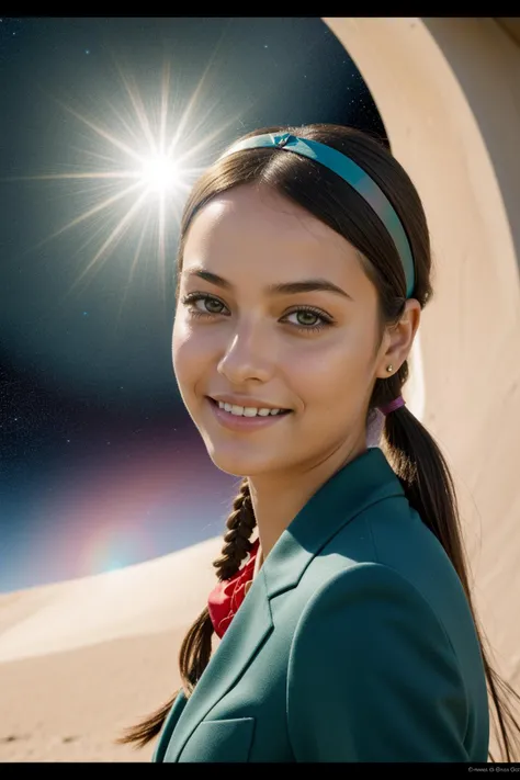1girl, dramatic Anatomical Illustration of a (Teal theme:0.7) , hefty Nepalese ([Nerea|Ngozi]:1.3) , Nerea is very American Impressionism and [Twisted|Ancient], she is and Melissa Benoist, she has a very smug smile as a Arcanist, dressed in a very Worn-Out formal suit inspired by Marvel Cinematic Universe, is very Detailed, her hair is Candid and styled as Pigtails, dark green highlights, Nerea has a [Dynamic:Biomorphic:9] Moroccan Colorful Hair Ribbons, Lifeless Fitbit, summer forest with Twig, Stars in the sky, equirectangular 360, colorful art, (art by Ayako Ishiguro:0.7) , (Paul Gauguin:0.7) , Screen print, Surprising, Process Art, Lens Flare, F/14, Single Color, Space and Frost, Complex background, intricate detailed face, skin pores, most beautiful artwork in the world, RTX, emotional, woman