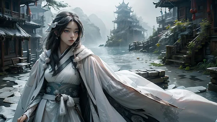 (masterpiece, best quality:1.3),extremely high detailed,white background,( sea:1.2),wearing cloak, (white cloak:1.4), 8k, HDR, wallpaper, cinematic lighting, (universe), ), glowing eyes, <lora:绪å¿-æ°´ä¹¡èæ¯ traditional chinese landscape:0.7> traditional chinese landscape <lora:Samuraibot:0.6> samurai