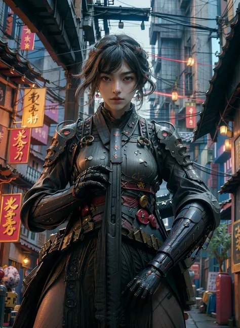 Samuraniji, (masterpiece, best quality:1.3), intricate, 8k, HDR, wallpaper, cinematic lighting, samurai, (universe),(holding sword:1), (fighting other characters:1.2), glowing, armor, glowing eyes, mecha,  
 <lora:Samuraibot:1>
