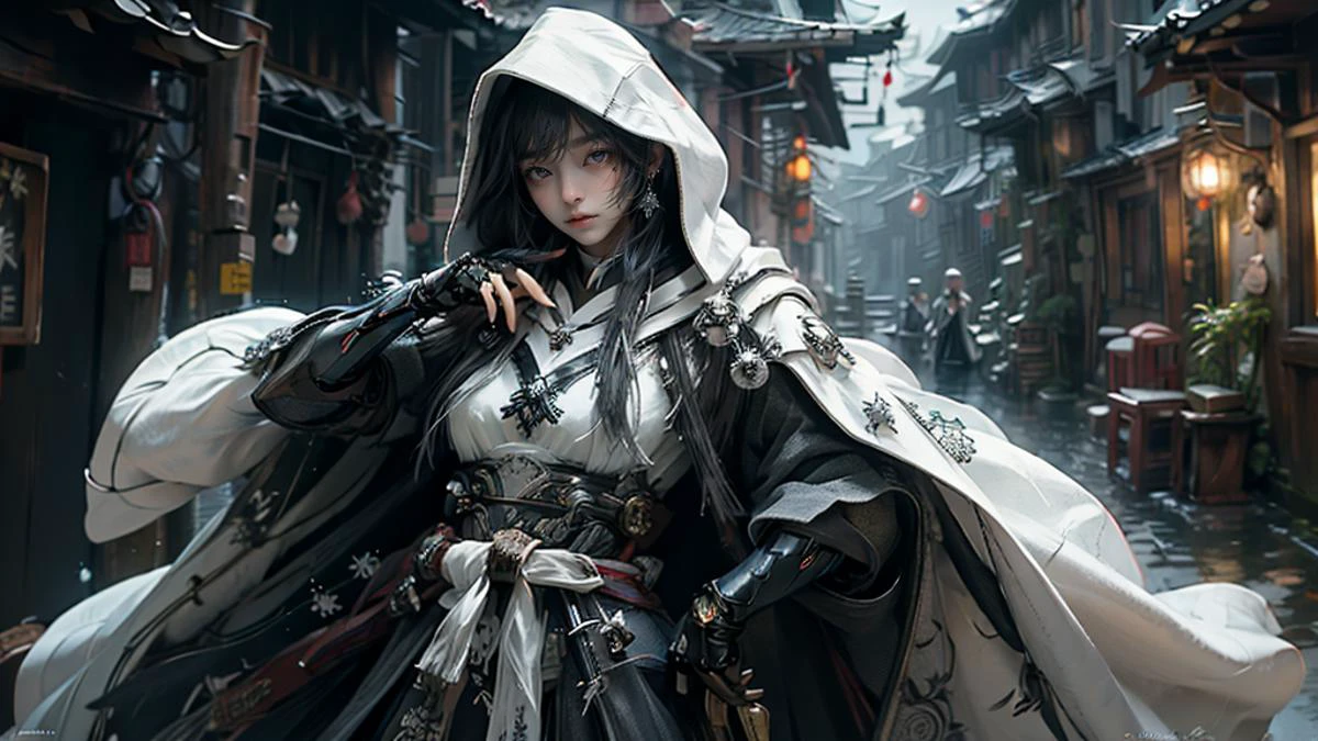 (masterpiece, best quality:1.3),extremely high detailed, wearing cloak, (white cloak:1.4), 8k, HDR, wallpaper, cinematic lighting, (universe), ), glowing eyes,
<lora:Samuraibot:0.8> <lora:绪å¿-æ°´ä¹¡èæ¯ traditional chinese landscape:0.5> traditional chinese landscape