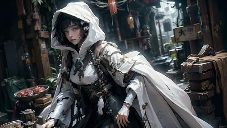 (masterpiece, best quality:1.3),extremely high detailed, wearing cloak, (white cloak:1.4), 8k, HDR, wallpaper, cinematic lighting, (universe), ), glowing eyes,
<lora:Samuraibot:0.8> <lora:绪å¿-æ°´ä¹¡èæ¯ traditional chinese landscape:0.4> traditional chinese landscape