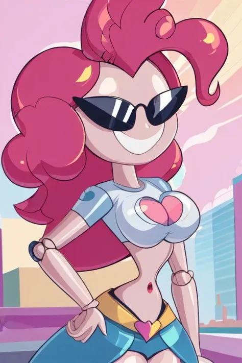 phonescreenrecording, inflatable, mlppinkiepie, shirt, skirt, sunnification, SxDol, wide hips, (no pupils), !?, doll_joints, joints, o_o