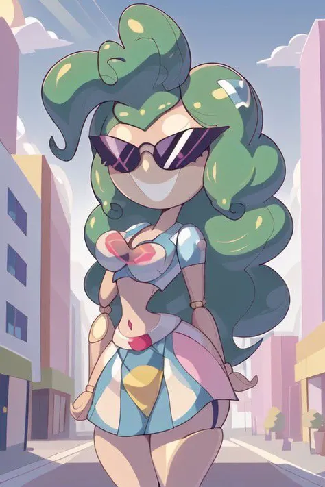 phonescreenrecording, inflatable, mlppinkiepie, shirt, skirt, sunnification, SxDol, wide hips, (no pupils), !?, doll_joints, joints, o_o
