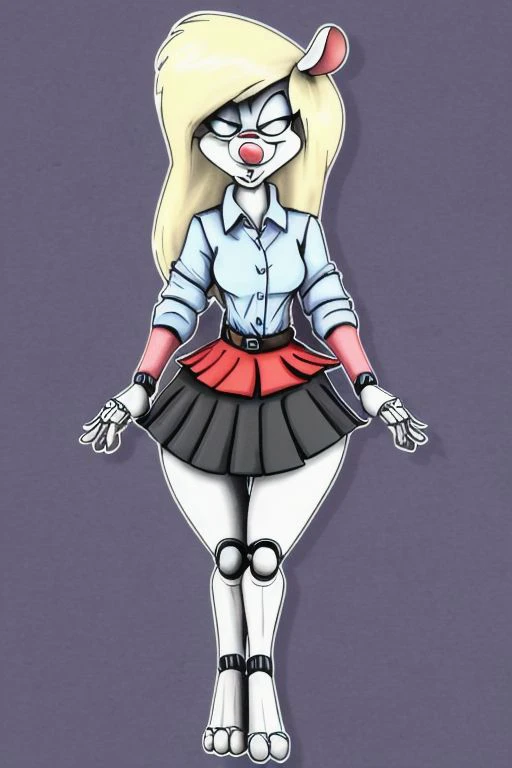 Minerva Mink (Animaniacs), <lora:SxDol-18:1>, SxDol, wide hips, (no pupils), !?, doll_joints, joints, o_o, skirt, tied shirt, best quality, masterpiece, highres