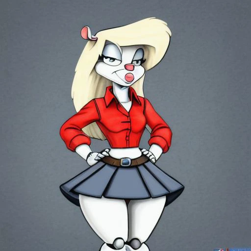 Minerva Mink (Animaniacs), <lora:SxDol-18:1>, SxDol, wide hips, (no pupils), !?, doll_joints, joints, o_o, skirt, tied shirt, best quality, masterpiece, highres