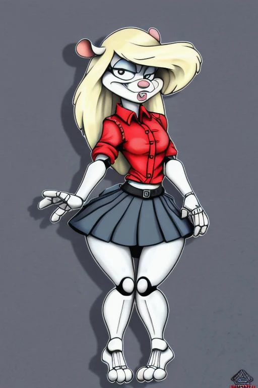 Minerva Mink (Animaniacs), <lora:SxDol-18:1>, SxDol, wide hips, (no pupils), !?, doll_joints, joints, o_o, skirt, tied shirt, best quality, masterpiece, highres