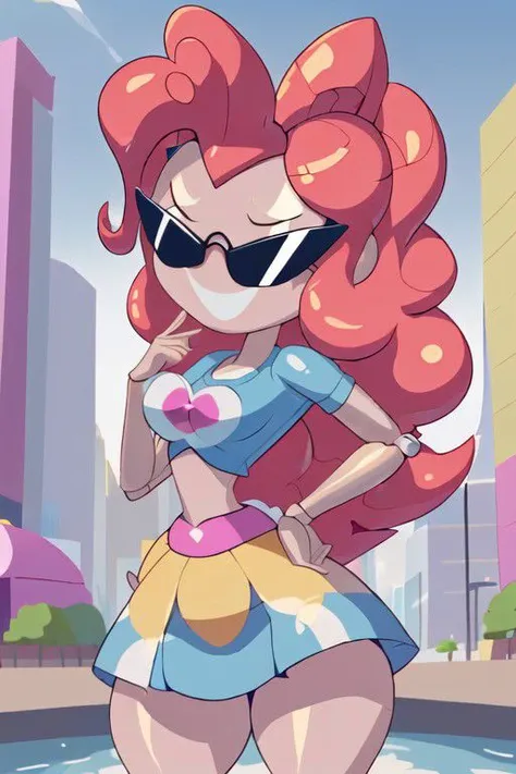 phonescreenrecording, inflatable, mlppinkiepie, shirt, skirt, sunnification, SxDol, wide hips, (no pupils), !?, doll_joints, joints, o_o