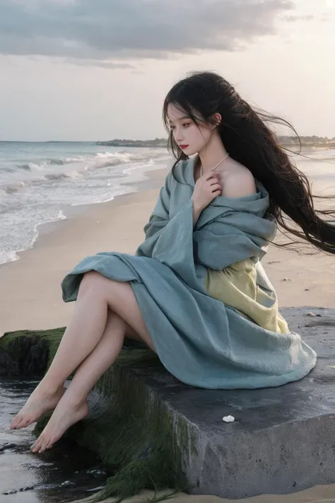 masterpiece,best quality,1girl,solo, floating hair, on the beach, hair_pull