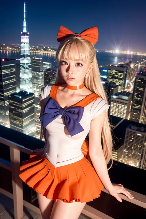 <lora:sailorVenusSailor_v10:0.8>, <lora:koreandolllikenessV20_v20:0.7>, (venus1:1.4), aino minako, (sailor senshi uniform:1.4), (sailor venus:1.4), ulzzang-6500-v1.1, pureerosface_v1, best quality, masterpiece, illustration, (realistic, photo-realistic:1.37), amazing, finely detail, incredibly absurdres, huge filesize, ultra-detailed, highres, extremely detailed CG unity 8k wallpaper, beautiful detailed girl, extremely detailed eyes and face, beautiful detailed eyes, ray tracing , 1girl, young girl, blonde hair, very long hair, hair bow, red bow, magical girl, blue eyes, blue bow on the chest, orange skirt, elbow gloves, tiara, pleated skirt, orange sailor collar, miniskirt, choker, orange choker, white gloves, jewelry, earrings, sweat, skindentation, detailed fingers, heavy breathing, (blush), torogao, orgasm, embarrassed, drunk, fucked silly, naughty face, ultrawide shot, city skyline, moonlit clouds, starry sky, gleaming skyscrapers, twinkling lights, shimmering reflections, glass facade, panoramic view, neon signs, illuminated rooftop structures,