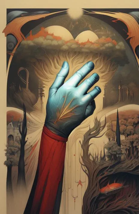(masterpiece, best quality), intricate details,  <lora:[LoRA] Normal Hand Concept (With dropout & noise version):1>, palm showing, normal hand, weapon, light particles, sword, no humans, simple background, ((front of hand)), (Wonderful Background), 5 fingers