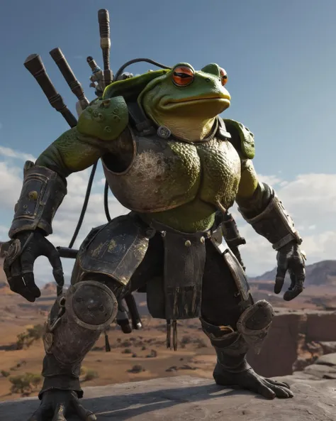 starscourgexl full armor frog,holding a weapons imbued with electricity,scenery in the background,(epic),awardwinning,masterpiece,((realistic)),128k UHD,octane render,sharp focus,trending on artstation,raw photograpy, <lora:Starscourgexl-step00000357:0.75>,((no humans))