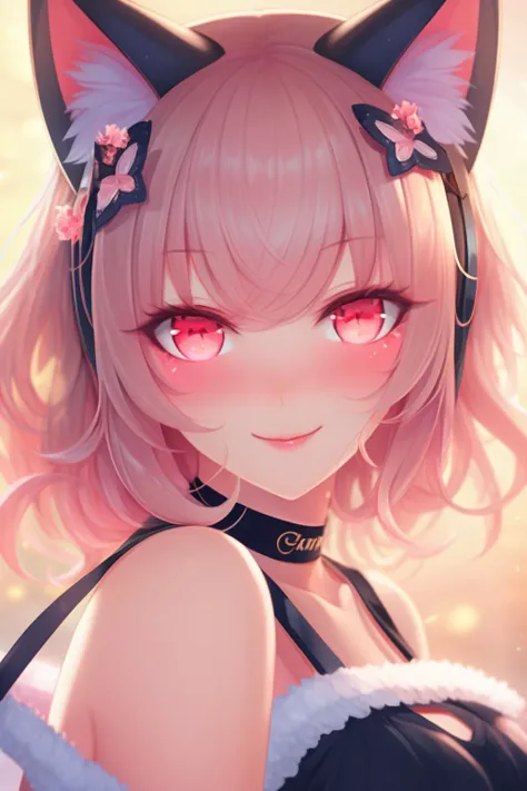 extremely aesthetic, best quality, newest, 1girl, solo, looking at viewer, blush, slight smile, cat ears,