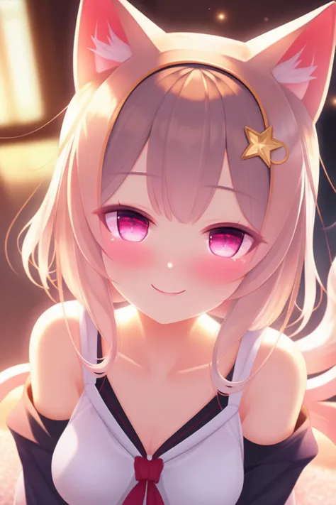 extremely aesthetic, best quality, newest, 1girl, solo, depth of field, looking at viewer, blush, light smile, cat ears, pov,