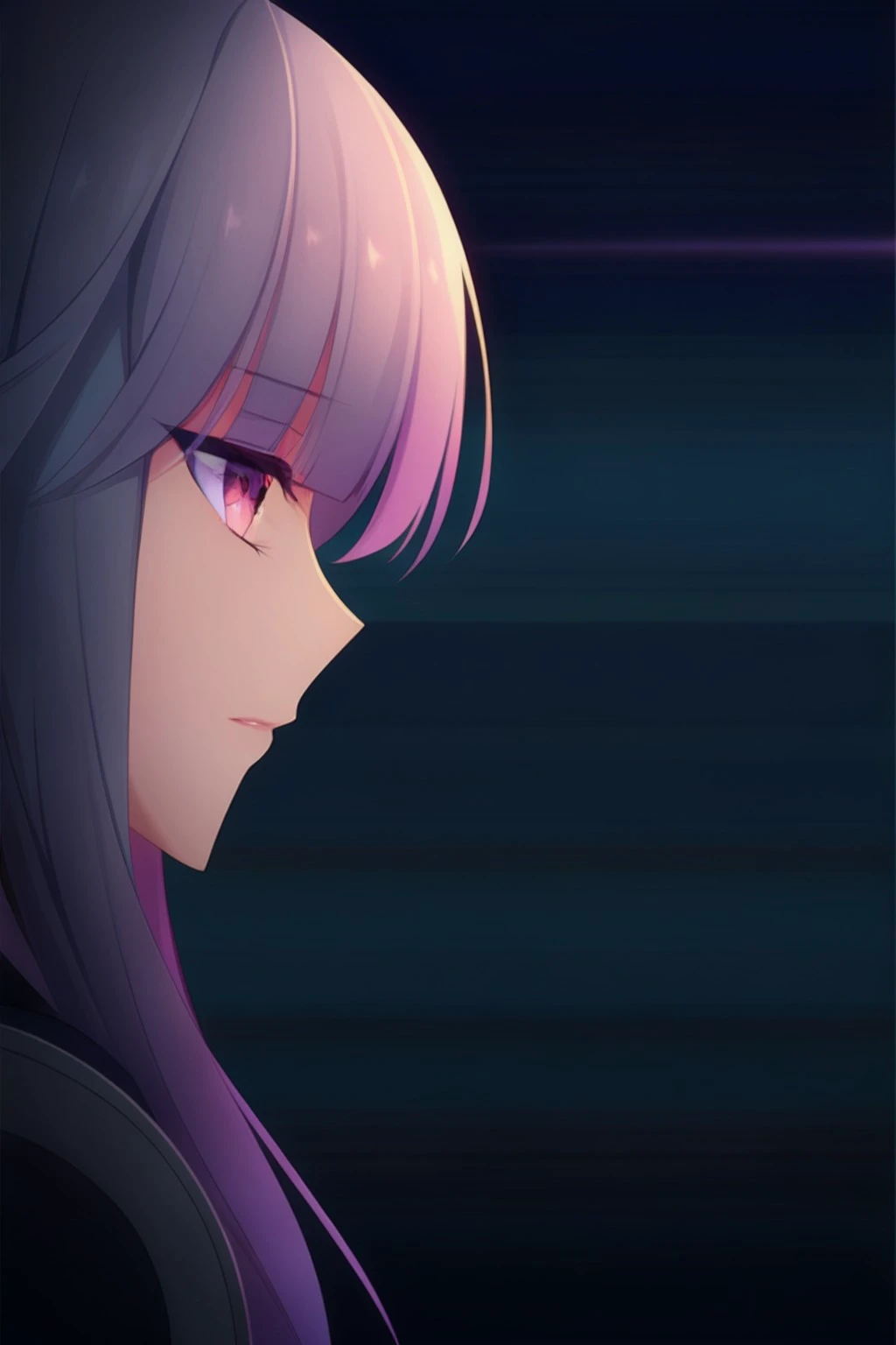 1girl, solo, very aesthetic, best quality, newest, looking at viewer, straight hair, holding sword, sword blade, close-up, depth of field, from side, pink eyes, looking down,
