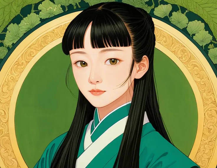 (designed by Elly Smallwood:0.7) and (Neil Welliver:0.8) , Portrait, Painting, Cosplay Photograph, Process Art, Ming Dynasty Ellipsoid, Verdant, background, Detailed illustration, waning light, sharp and in focus, Kodak Ektachrome E100, 800mm lens