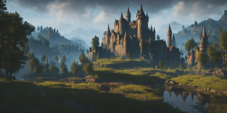 <lyco:DarkFantasy:1.0>Dark fantasy banner, The Witcher 3 game style,An aspect ratio, 21:9 aspect ratio, masterpiece Breathtaking 8k Unreal Engine, a dilapidated castle nestled in fields and woods, looks like a (intricate detail, hyper detail, gothic vampire lair: 1. 5), there is a small river flowing near the castle, (sharp focus), HDR, global lighting, diffuse lighting, volumetric lighting, specular lighting, cinematic lighting High Definition, Best Quality, (Natural Textures, Surrealism, Sharp: 1.2), (Sharp Focus: 1.2), Volumetric Fog, Caustics,
 ZphyrInsanity_Negative