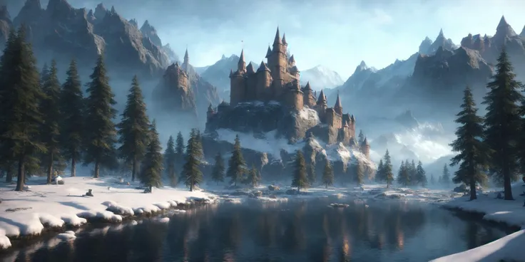 <lyco:DarkFantasy:1.0>Dark fantasy banner, The Witcher 3 game style,An aspect ratio, 21:9 aspect ratio, masterpiece Breathtaking 8k Unreal Engine, a dilapidated 15th century castle nestled in a mountain range formed by snowfields and ice, chilling and looking like a (intricate detail, hyper detail, gothic vampire lair: 1. 5), with a frozen creek flowing near the castle, (sharp focus), HDR, global illumination diffuse lighting, volumetric lighting, specular lighting, cinematic lighting, high definition, best quality, (natural textures, surrealism, sharp: 1.2), (sharp focus: 1.2), volumetric fog, caustic effect,ZphyrInsanity_Negative