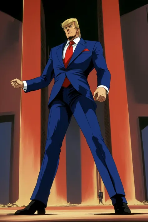 donald trump, in a blue business suit, red tie, giving a speach
HNKstyle, 80's anime,
<lora:HNKstyle-000001:0.7>