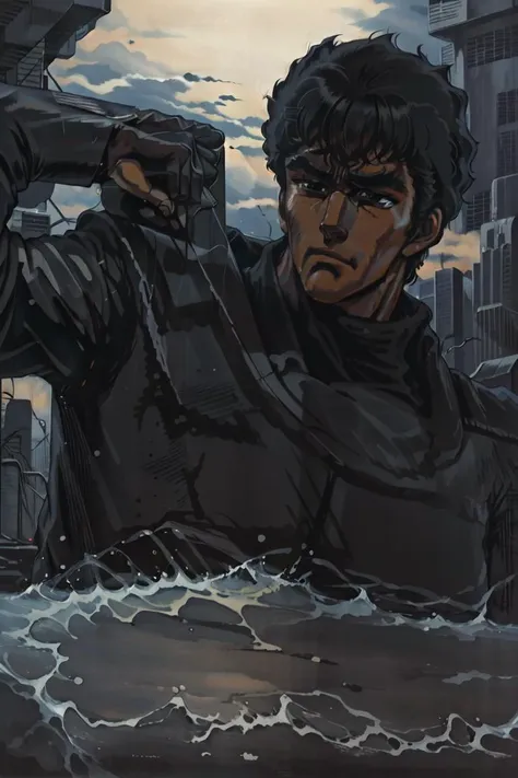closeup of a man with a serious expression, wearing a black jacket and black shirt, looking at something, at night, HNKstyle, 80's anime, <lora:HNKstyle-000001:0.7>
<lora:soviet-poster:0.92:MIDD>
