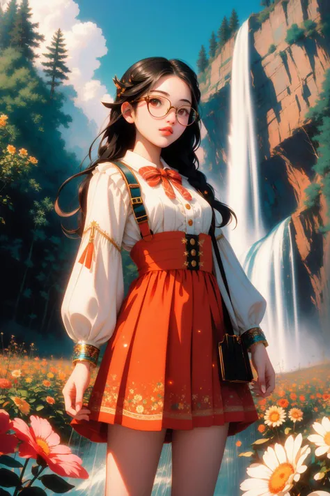 tv_Hana_Jeong_MXAI, (fantasy art stylized by Earl Norem:0.9) and (Greg Hildebrandt:0.7) and (David Michael Bowers:1.1) , vibrant Paint splatter of a behance HD, Injured Quaint [Hungarian|Soviet] ([Waterfall|bagel]:1.3) , it has pleasant details, it is engraved with 1940'S and Imaginative details, Orchard background, summer flower field and Cassiopeia constellation in background, Hazy conditions, Panorama, Sci-Fi, award winning, Cleancore, Rembrandt lighting, Circular polarizer, Cinestill, underpainting, full of Psychedelic, beautiful, RTX, cozy