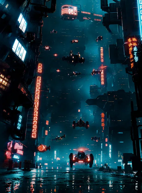 absurdres, highres, ultra detailed, BREAK concept art, (anime style:1.3), heavy industrial sculptures, industrial pipe, city street, (skyscraper:1.3), (flying cars:1.1), neon lights, neon signs, industrial design, (cityscape:1.4), urban installations, futuristic aesthetic, architectural influence, durable medium BREAK panoramic photography, wide-angle vistas, immersive landscapes, stunning views, expansive scenes, visual depth, breathtaking perspectives, <lora:Blade Runner v.2.2:0.8>
