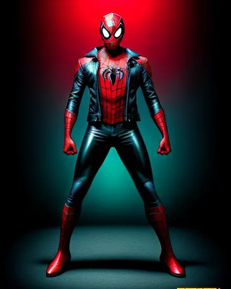 spiderman wearing black leather pants and jacket, punk, absurdres, comic book, comic book cover, dynamic pose,  <lora:add_detail:1>,  <lora:epi_noiseoffset2:1>
