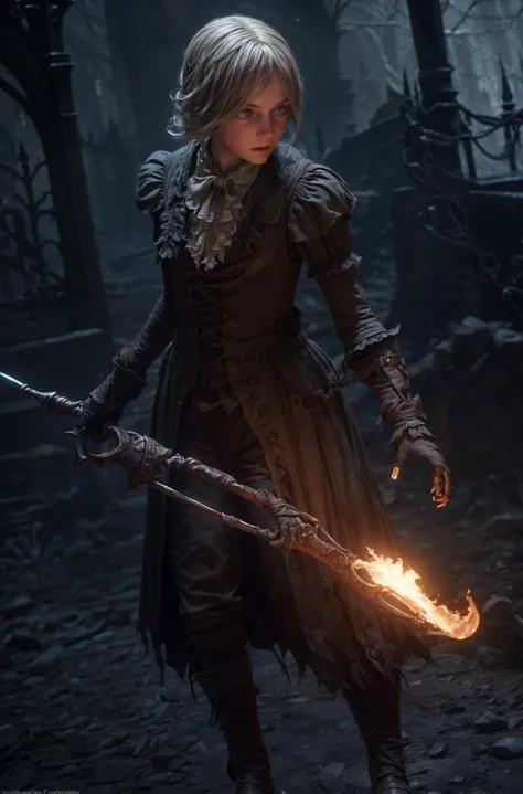 a photo of a girl [Dove Cameron|Live Tyler|Emma Stone] in Bloodborne, action sequence, blood, dimly lit, torch, moon, violence, detailed,  <lora:add_detail:1>