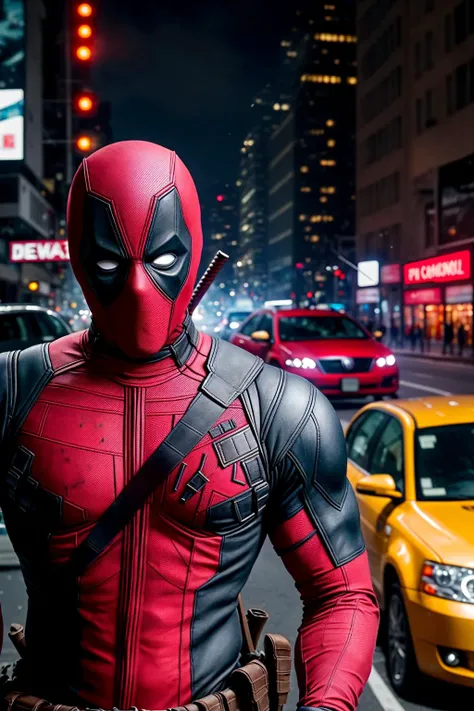 Amidst the traffic-filled streets of New York City, a figure clad in a red and black suit makes a dramatic appearance. This is Deadpool, standing defiantly amidst the bustling city chaos. With his suit's signature mask removed, his scarred face is revealed, showing a smirking expression that radiates mischief and a readiness for action.
His hair, swept back by the city wind, contributes to the intensity of the scene. His gaze is piercing, reflecting a relentless resolve. The city around him is a blur of motion, cars rushing past with a cacophony of honking horns and screeching brakes, adding a whirl of color and light to the dynamic backdrop.
Yet in the midst of this city whirlwind, Deadpool is an imposing beacon of irreverence and strength. This cinematic scene, evoking the mood of a Hollywood action film, is captured impeccably through the lens of a Fujifilm XT3. The lens offers a perfect blend of sharpness, depth, and perspective, crystallizing Deadpool's anti-heroic stance against the city's chaos.
With the application of volumetric fog, the image takes on an ethereal quality. The 8k UHD resolution and the DSLR ensure an exceptionally high-quality image. The subtle film grain effect of 1.4 adds a classic, cinematic touch to the image. The black and red tones in the background mirror Deadpool's iconic suit, while a slight motion blur brings a sense of dynamic movement to the scene.