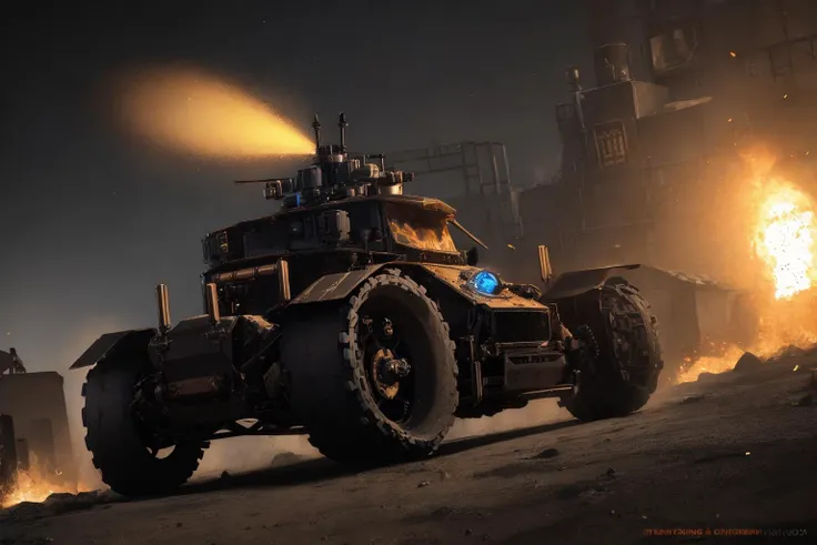 a heavy armored buggy moving fast, burning traces,
steampunk,
(Unity engine), (highly realistic)