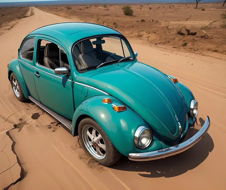 Marvel Cinematic Universe ,<lora:quiron_beetleVW_V1_Lora:0.97> (beetleVWQuiron car), a car at ravaged farmland, withered crops, barren soil, desperate farmers, . Superheroes, epic battles, colorful, highly detailed