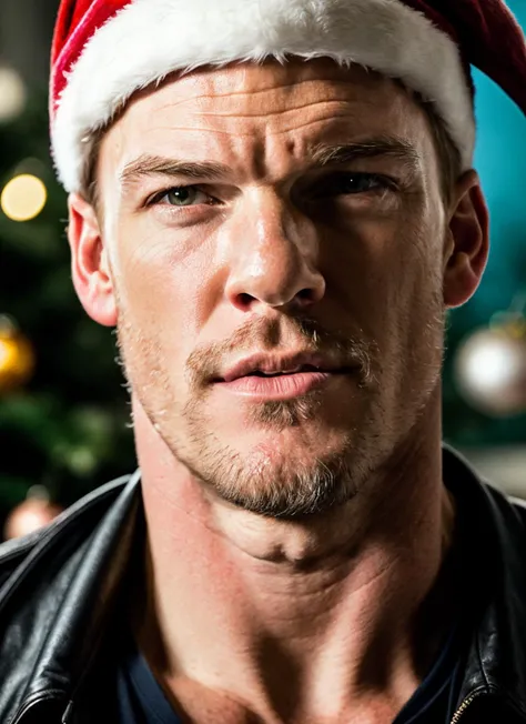 RAW photo of alanritchson-ti, natural lighting, 8k uhd, dslr, high quality, film grain, Fujifilm XT3, <lora:add_detail:0.7>, by Michael Kenna christmas theme