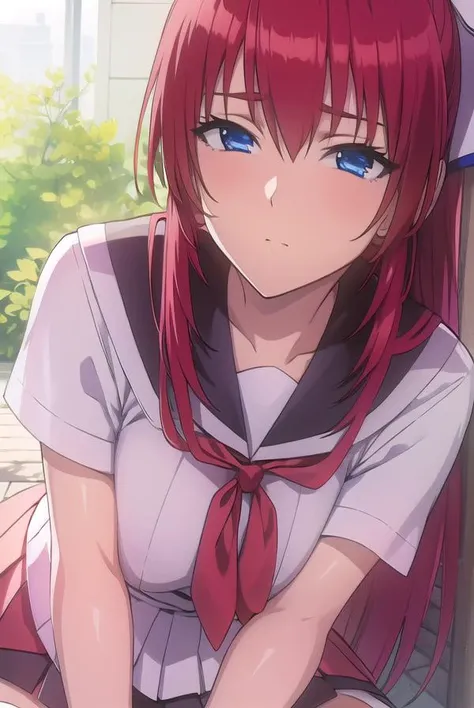 mikotoshiratori, <lyco:mikotoshiratori-lyco-nochekaiser:1>,
mikoto shiratori, long hair, blue eyes, red hair, skirt, ponytail, hair ribbon, ribbon,
BREAK skirt, thighhighs, school uniform, zettai ryouiki, serafuku,
BREAK looking at viewer,
BREAK outdoors,
BREAK <lyco:GoodHands-beta2:1>, (masterpiece:1.2), best quality, high resolution, unity 8k wallpaper, (illustration:0.8), (beautiful detailed eyes:1.6), extremely detailed face, perfect lighting, extremely detailed CG, (perfect hands, perfect anatomy),