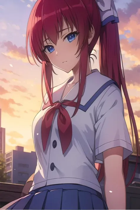 mikotoshiratori, <lyco:mikotoshiratori-lyco-nochekaiser:1>,
mikoto shiratori, long hair, blue eyes, red hair, skirt, ponytail, hair ribbon, ribbon,
BREAK skirt, thighhighs, school uniform, zettai ryouiki, serafuku,
BREAK looking at viewer,
BREAK outdoors,
BREAK <lyco:GoodHands-beta2:1>, (masterpiece:1.2), best quality, high resolution, unity 8k wallpaper, (illustration:0.8), (beautiful detailed eyes:1.6), extremely detailed face, perfect lighting, extremely detailed CG, (perfect hands, perfect anatomy),