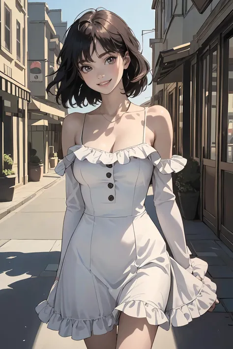 8k high quality detailed,highres,anime,comic,detailed image,
(an illustration of a teenage girl posing,(an illustration of girl,teenage girl)),(magazine_illustration),(magazine_sheet),
(1girl,asian_female,gradient hair, short hair, bangs, brown eyes, thin|skinny, large breasts,(Devilish Smile)),detailed_face,realistic_skin_texture,
(parkour, jumping over camera),
(, MIS,white dress,bare shoulders,long sleeves,frills),realistic clothing texture,<lora:MIS_20240424120922:0.6>