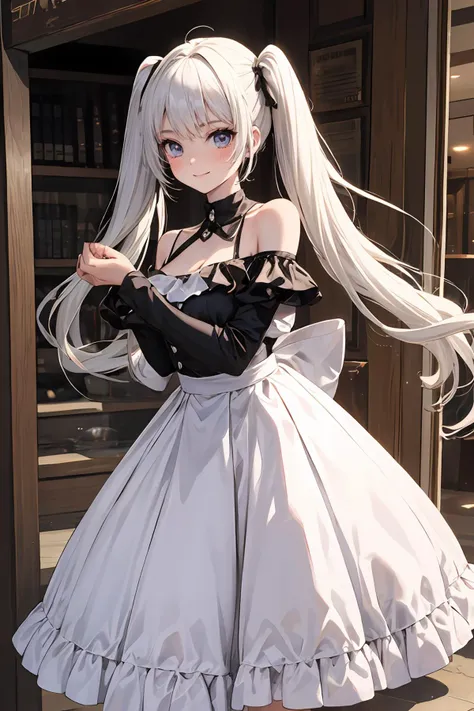 anime - style image of a woman in a white dress and black gloves