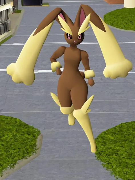 Lopunny from pokemon, jumping, in a street,solo, <lora:osrs character lora v0.2:0.85>