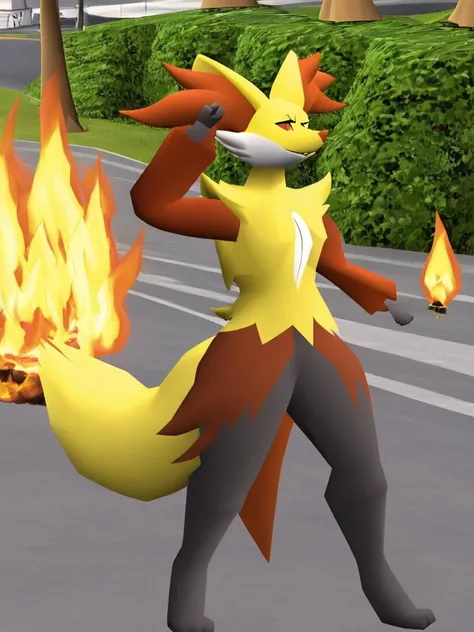 Delphox from pokemon , forest , fires,, in a street,solo, <lora:osrs character lora v0.2:0.85>