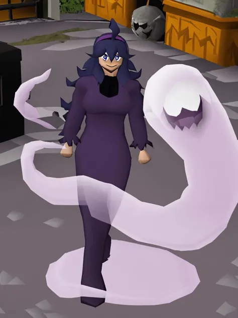 Hex Maniac from Pokemon, in a graveyard , thic, ghosts, in a street,solo, <lora:osrs character lora v0.2:0.85>