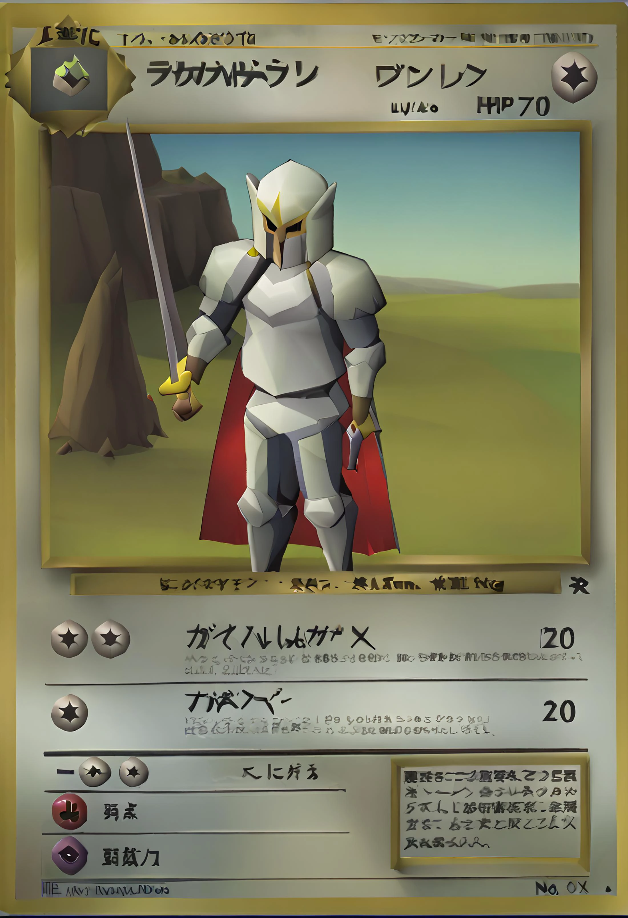 score_9, score_8_up, score_7_up, score_6_up BREAK textbox,pkmkard,norm,basic,solo,fantasy,full armor,cape,sword <lora:pkmkards:1> <lora:osrs character lora v0.2:1>
