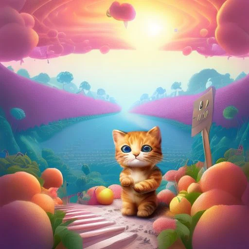 ((masterpiece:1.3,concept art,best quality)),very cute appealing anthropomorphic (kitten:1.3), looking at the fruit, big grin, happy, fruit, droplets, macro, fog, cartoon art, holding a sign that says ("404 error"), dynamic composition, dramatic lighting, epic realistic, award winning illustration