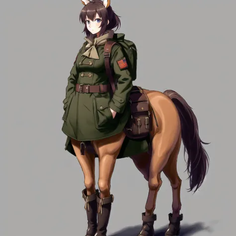 <lora:centaur_centaur-1--centaur-2_centaur-3--retro_ham_avas_jun_rifl--08-02:1.0>,
(centaur, taur, centauroid:1.0),
full body,
masterpiece, best quality, 1girl, ,looking at viewer, tall, solo,military,tactical coat,belt,backpack,saddle bag ,long boots