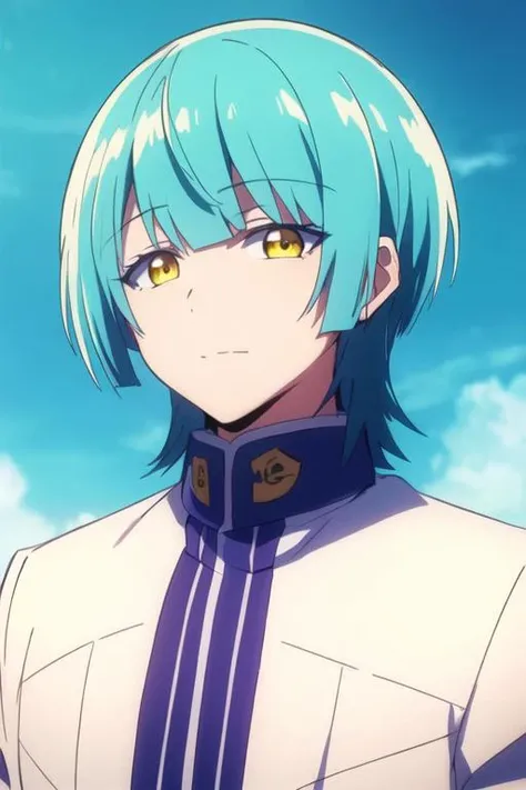 masterpiece, best quality, sketch, 1boy, solo, male focus, looking at viewer, , , <lora:yuuto_ijika:0.70>, yuuto_ijika, yellow eyes, aqua hair