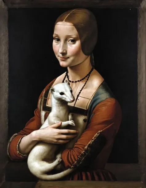 <lora:dvnc:0.8>dvnc woman holding an ermine