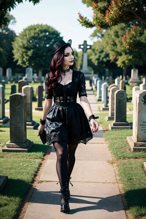 goth woman walking in cimetery <lora:goth:0.8>