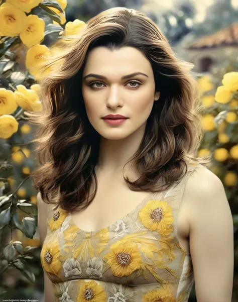 RachelWeisz,<lora:RachelWeiszSDXL:1>Girl with beautiful sad eyes on the background of flowering garden. earthy tone and yellow colors (glamour by Dior). Hyperrealistic, real, art, photography, realistic, masterpieces, high quality, best quality, official art, beautiful, aesthetic, highly detailed, intricate, sharp focus, digital art, [style by Luis Royo and Fabian Perez], fine charcoal , pencil sketch, stencil layered resin, 16k, UHD, HDR, (Masterpiece: 1. 5), (best quality: 1. 5)