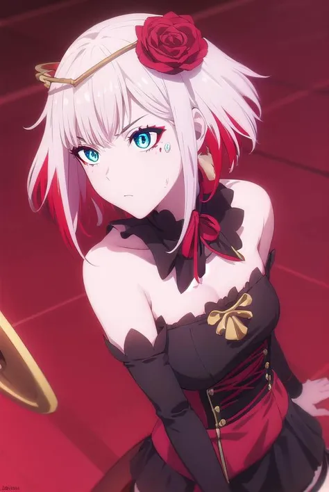 taktopdestiny, <lora:taktop destiny s1-henshin-lora-nochekaiser:1>,
destiny, short hair, hair ornament, flower, white hair, red hair, multicolored hair, hair flower, rose, colored skin, facial mark, red flower, red rose, thorns,
BREAK thighhighs, dress, bare shoulders, detached sleeves, black thighhighs, zettai ryouiki, strapless, detached collar, red dress, corset, red sleeves,
BREAK outdoors,
BREAK looking at viewer, (cowboy shot:1.5),
BREAK <lyco:GoodHands-beta2:1>, (masterpiece:1.2), best quality, high resolution, unity 8k wallpaper, (illustration:0.8), (beautiful detailed eyes:1.6), extremely detailed face, perfect lighting, extremely detailed CG, (perfect hands, perfect anatomy),
