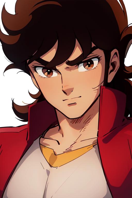 A close up of a person wearing a red jacket and white shirt - SeaArt AI