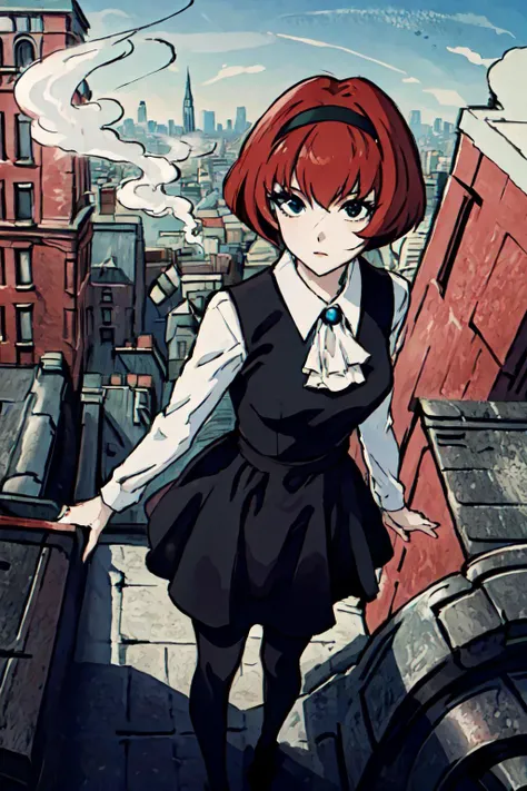 (masterpiece, best quality;1.3), extremely detailed , unity 8k wallpaper, perfect lighting, perfect shading,, 1girl, looking at viewer, pov, dorothy <lora:dorothyV1:0.6> white skin,
android, black detailed dress, from above, black stockingS, ROOFTOP, london city, smoke,
