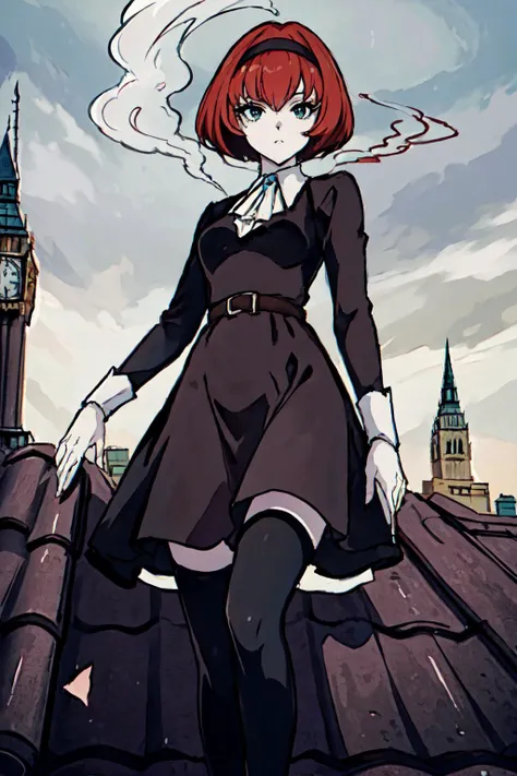 (masterpiece, best quality;1.3), extremely detailed , unity 8k wallpaper, perfect lighting, perfect shading,, 1girl, looking at viewer, pov, dorothy <lora:dorothyV1:0.6> white skin,
android, black detailed dress, from below, black stockingS, ROOFTOP, london city, smoke, bust shot,